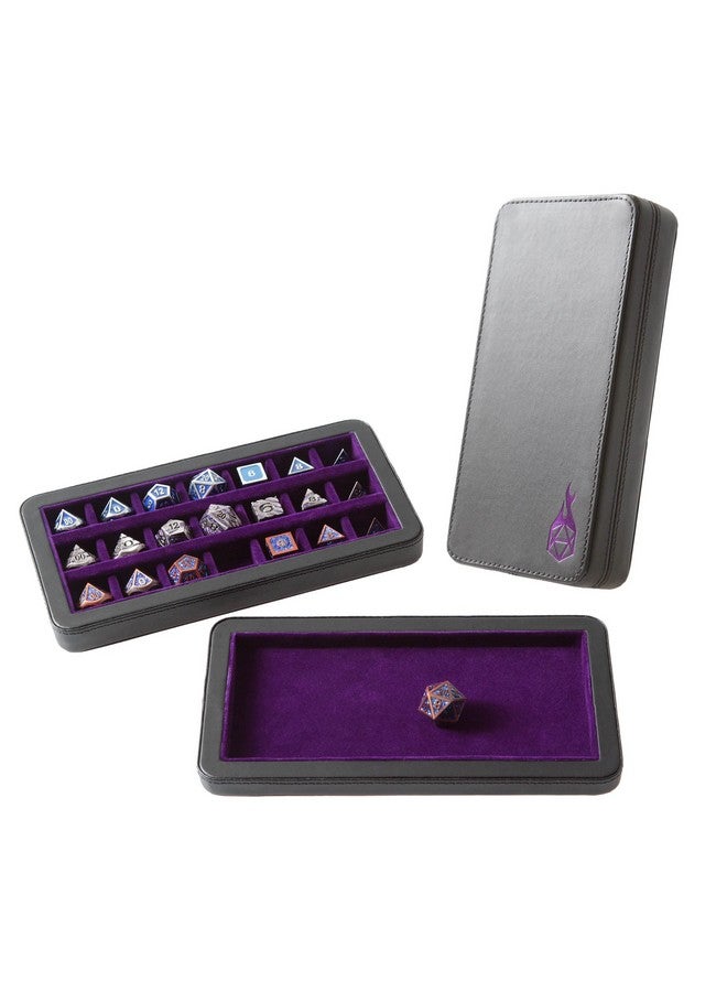 Reliquary Standard Divided Dice Case With Dice Tray For Polyhedral Dice Sets - 21 Felt-Lined Chambers - Magnetic Lid Closure - Metal Dice Storage Box - Purple