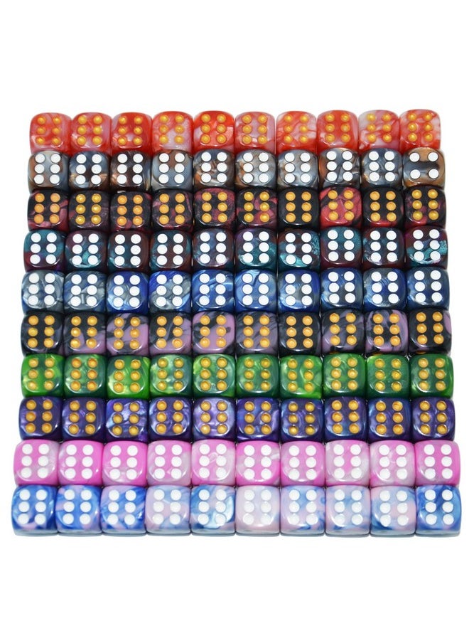 100-Pack Two Color Round Angle Six Sided Dice Die With Free Pouch For Tenzi, Farkle, Yahtzee, Bunco Or Teaching Math (Standard 16Mm)