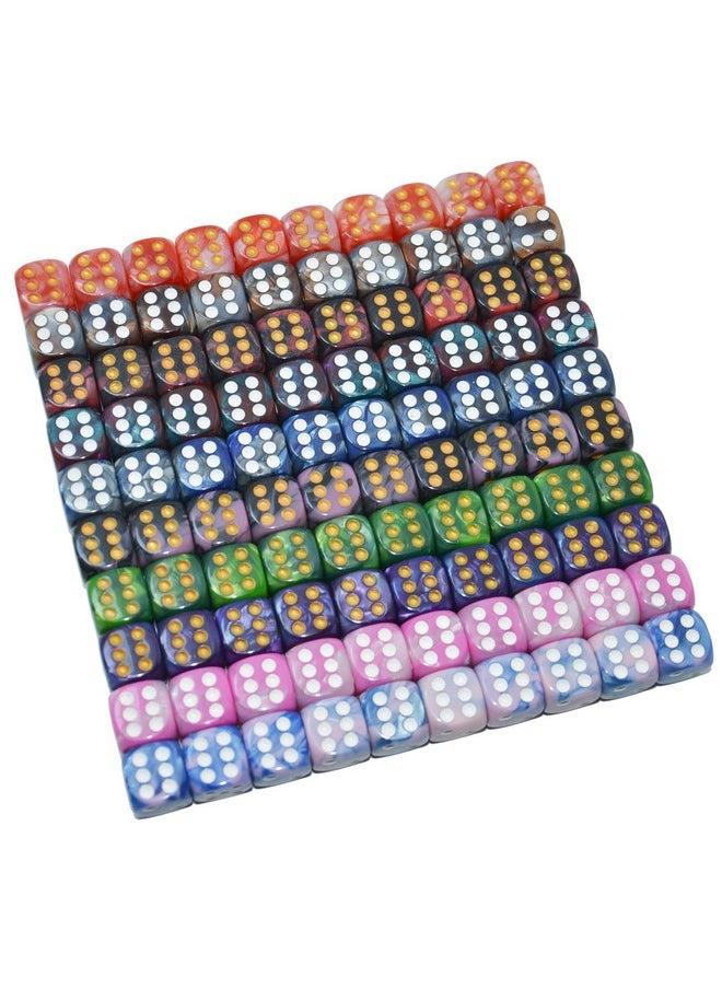 100-Pack Two Color Round Angle Six Sided Dice Die With Free Pouch For Tenzi, Farkle, Yahtzee, Bunco Or Teaching Math (Standard 16Mm)
