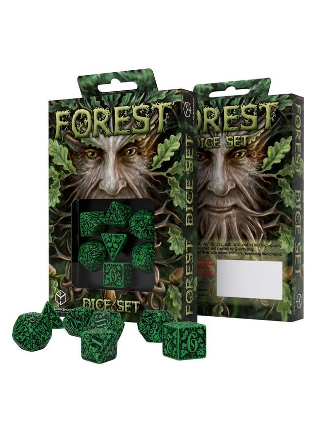 Forest Engraved Green & Black Rpg Ornamented Dice Set 7 Polyhedral Pieces