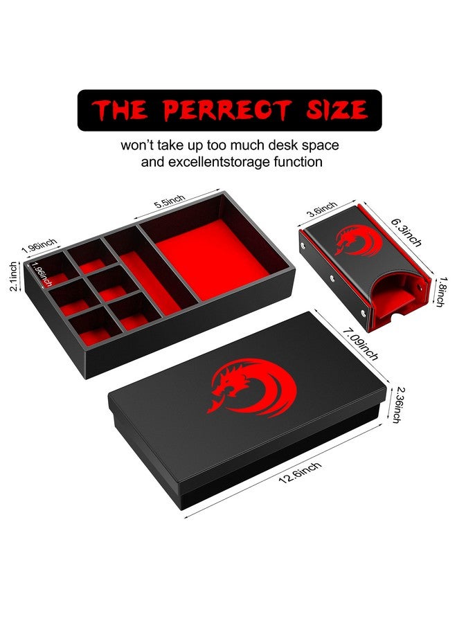 3 In 1 Dnd Dice Tray Dice Tower And Dice Storage, Portable Rectangle Storage With Lid For Table Game Dungeons And Dragons D&D Or Tabletop Rgp Gaming (Red Velvet And Black Pu Leather)