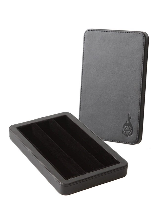 Premium 3-Row Dice Case - Combination Dice Box And Dice Tray - Protects Polyhedral Dice Sets - Felt-Lined Storage Rows - Magnetic Lid Closure - Perfect Metal Dice Storage Box - Black