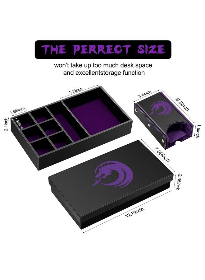 1 Dice Rolling Tray Dice Tower And Dice Storage, Dndnd Portable Rectangle Storage With Lid For Table Game Dungeons And Dragons D&D Or Tabletop Rgp Gaming (Purple Velvet And Black Pu Leather)