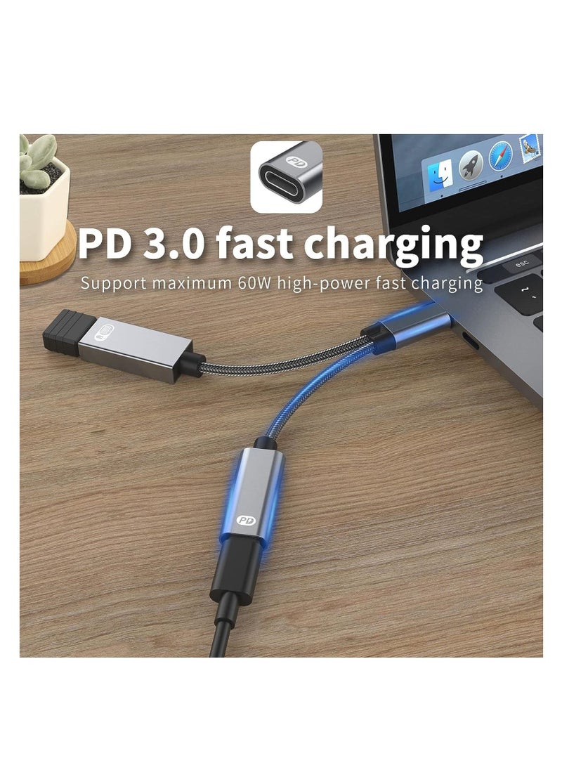 USB C to USB Adapter OTG and Charger Cable, 2 in 1 USB-C Splitter with PD 60W Fast Charging Type C OTG and USB A Female Port Compatible for Chromecast Google TV, iPad Pro