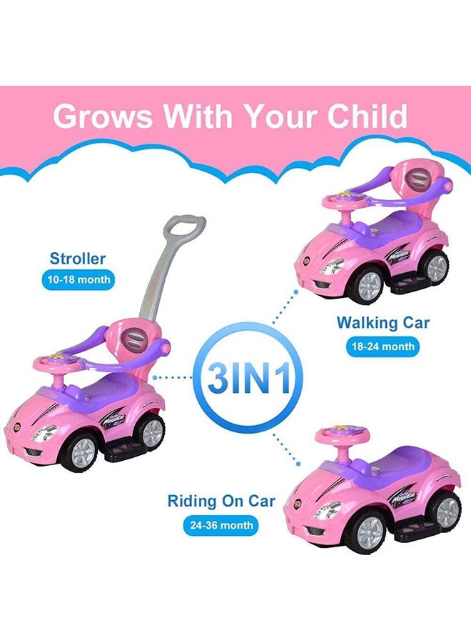 3-In-1 Activity Ride-On Toy With Push Handle And Musical Steering Wheel 62.5x29.5x34cm