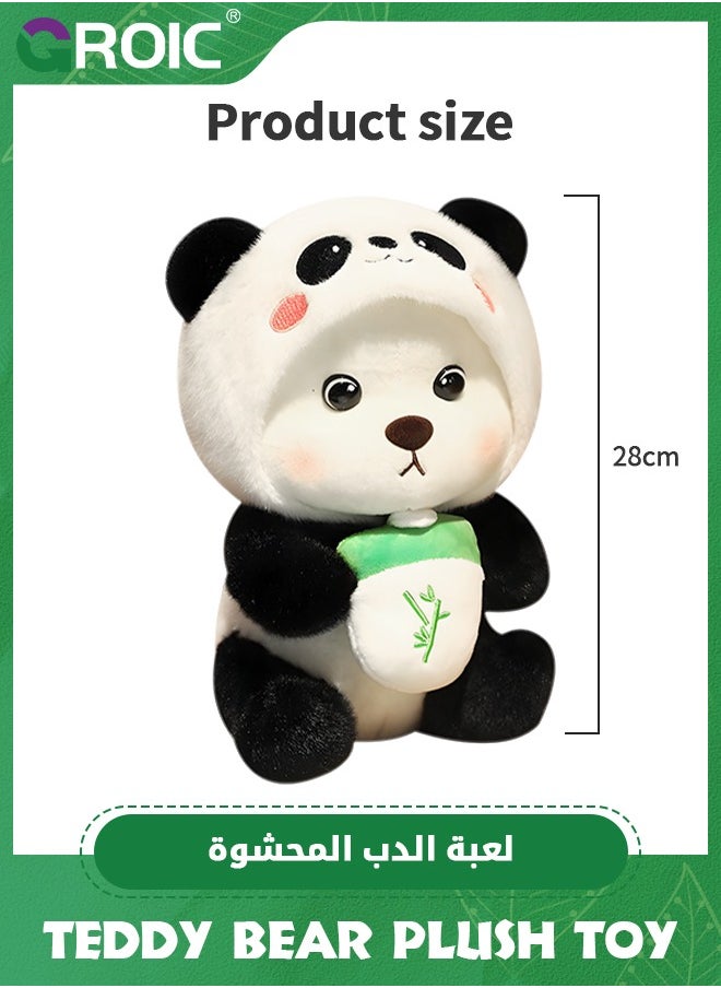 Cute Bear Plush Toy, 28cm Teddy Bear Cross-dressing Panda Stuffed Animal Plush, Little Bear Plushies Cute Soft Stuffed, Kawaii Bear Plush Doll Companion Toys Gift for Kids (Panda)