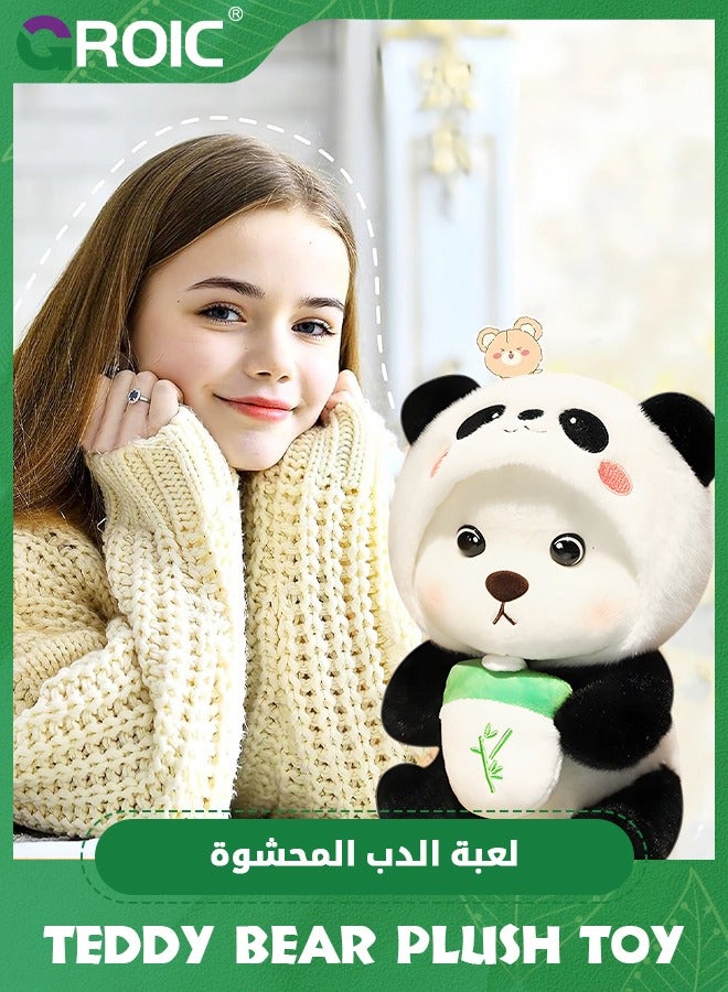 Cute Bear Plush Toy, 28cm Teddy Bear Cross-dressing Panda Stuffed Animal Plush, Little Bear Plushies Cute Soft Stuffed, Kawaii Bear Plush Doll Companion Toys Gift for Kids (Panda)