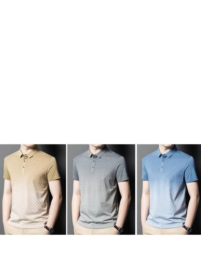 Men's High-End Gradient Grid Polo Short Sleeved T-Shirt