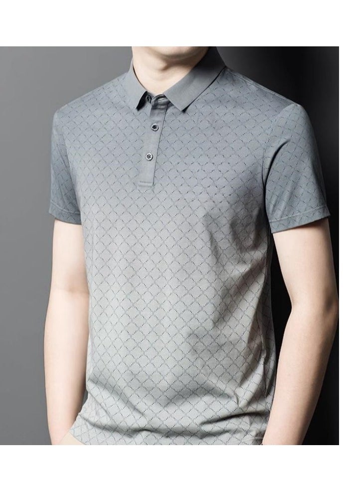 Men's High-End Gradient Grid Polo Short Sleeved T-Shirt