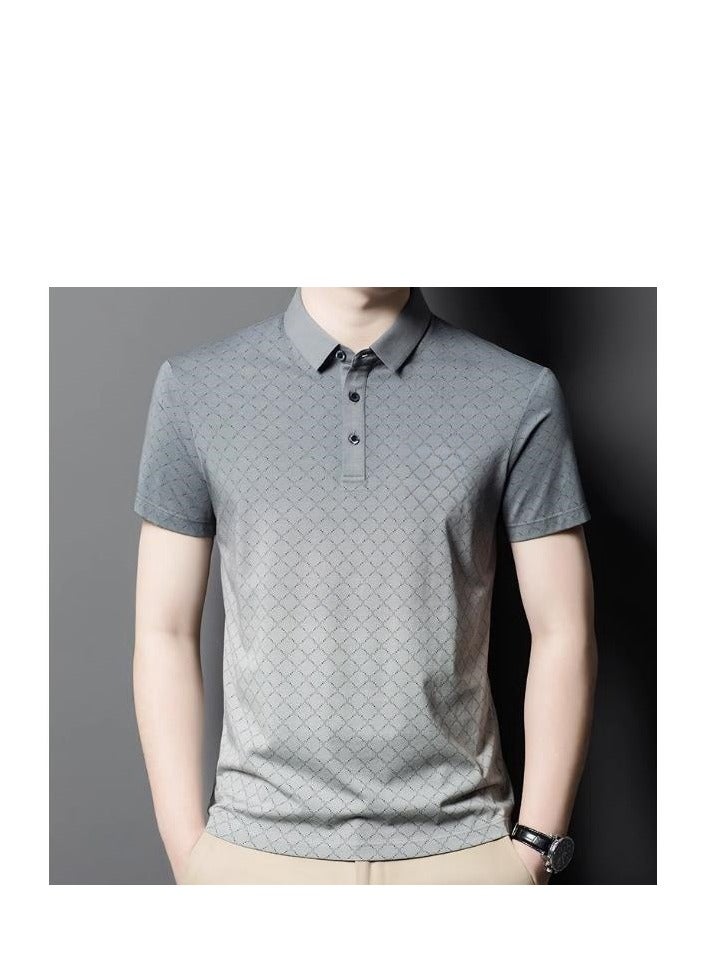 Men's High-End Gradient Grid Polo Short Sleeved T-Shirt