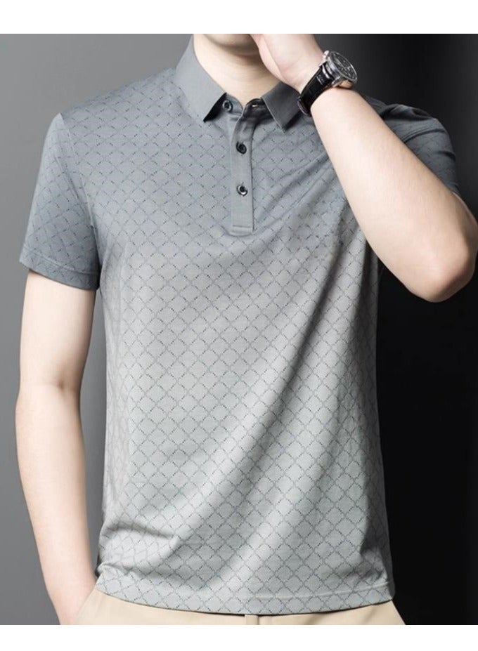 Men's High-End Gradient Grid Polo Short Sleeved T-Shirt