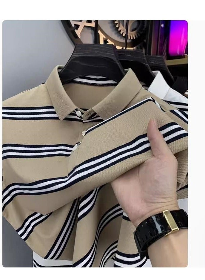 Men's Breathable Striped T-Shirt Short Sleeved Polo Shirt