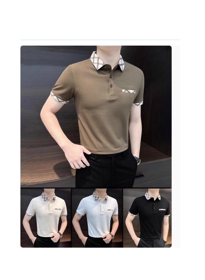 Men's Premium Contrasting Casual T-Shirt Short Sleeved Polo Shirt