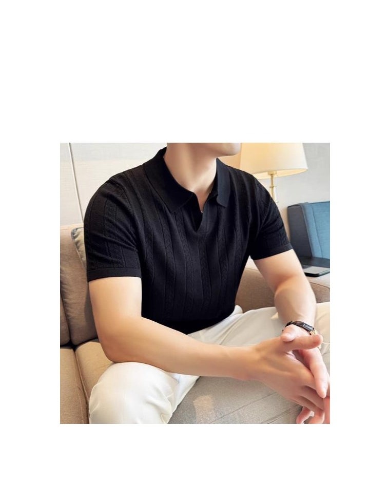 Men's BreathableCasual Fashionable Knitted Short Sleeved Polo Shirt