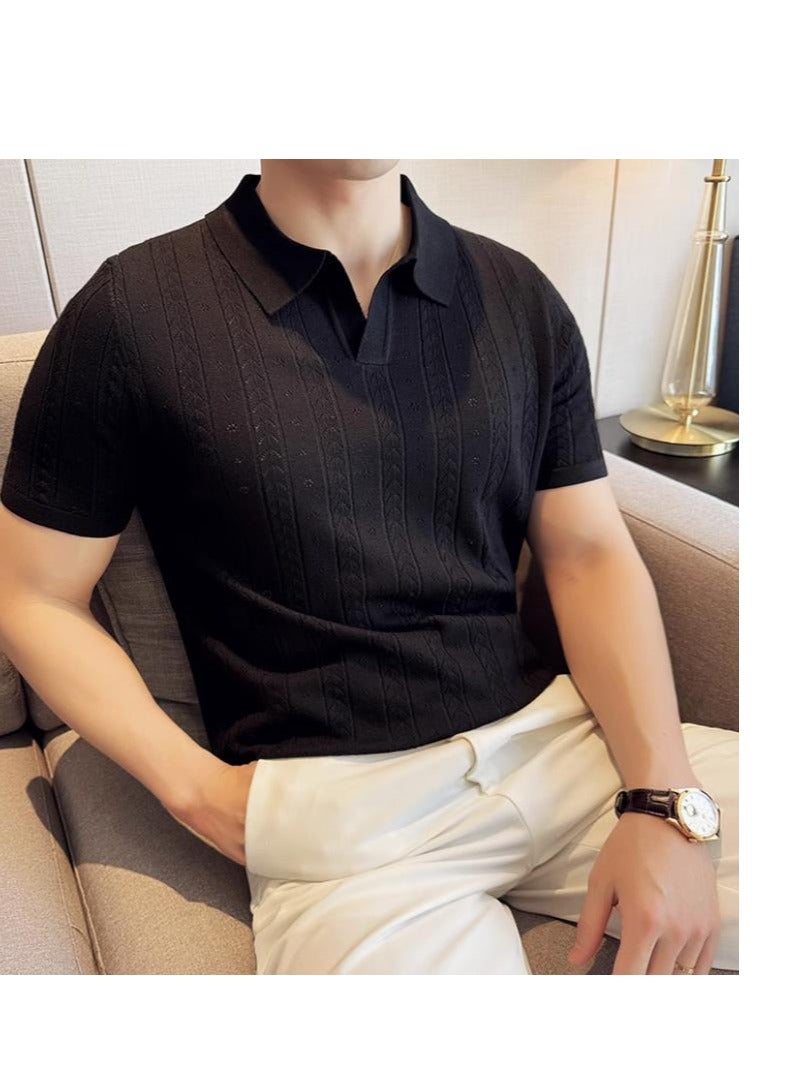 Men's BreathableCasual Fashionable Knitted Short Sleeved Polo Shirt