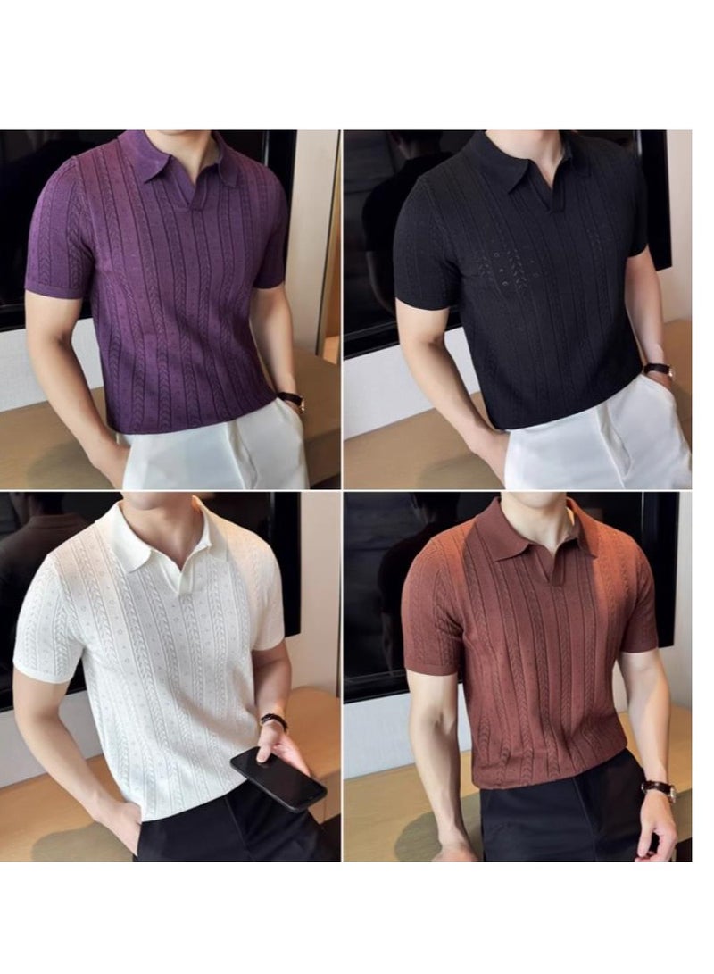 Men's BreathableCasual Fashionable Knitted Short Sleeved Polo Shirt