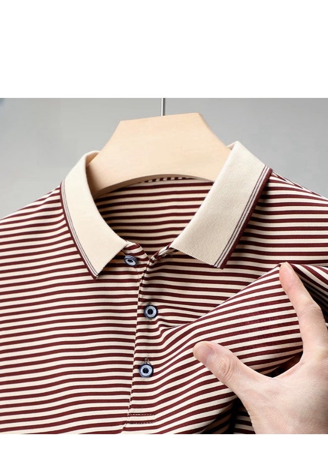 Men's Business Striped Short Sleeved T-Shirt Polo Shirt