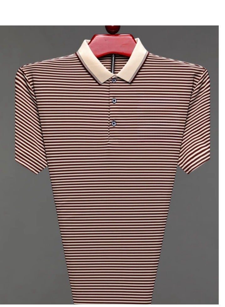 Men's Business Striped Short Sleeved T-Shirt Polo Shirt