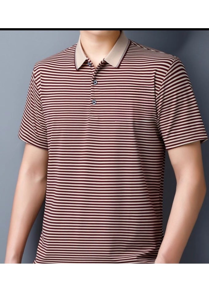 Men's Business Striped Short Sleeved T-Shirt Polo Shirt