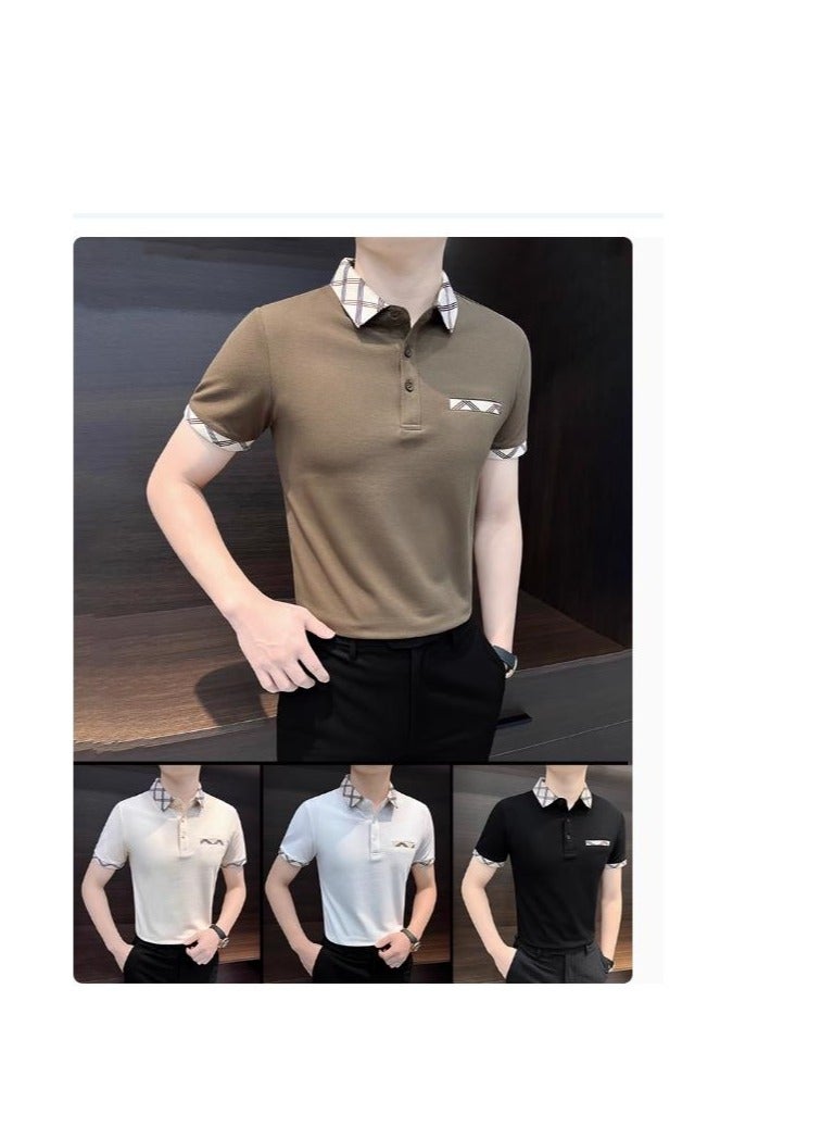 Men's Premium Contrasting Casual T-Shirt Short Sleeved Polo Shirt