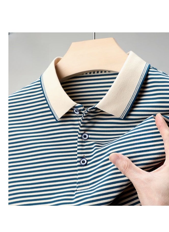 Men's Business Striped Short Sleeved T-Shirt Polo Shirt