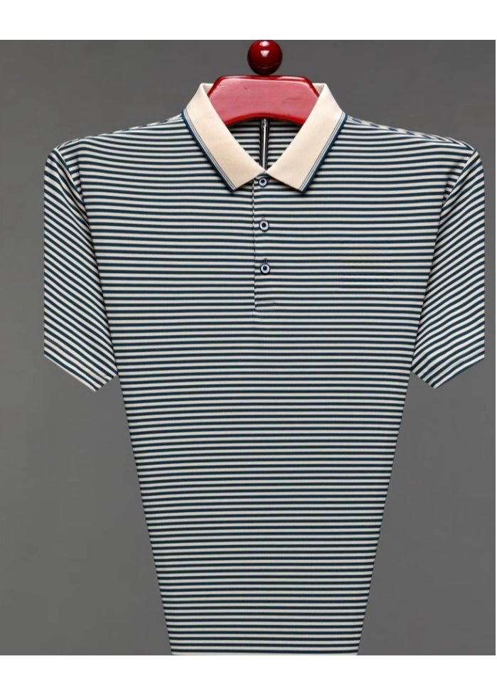 Men's Business Striped Short Sleeved T-Shirt Polo Shirt