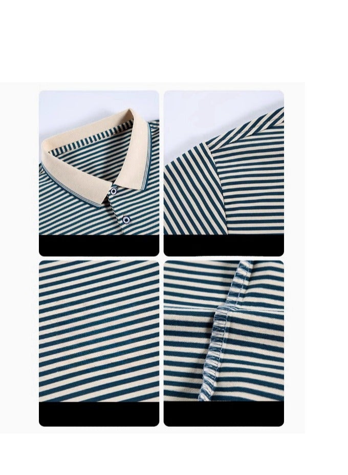 Men's Business Striped Short Sleeved T-Shirt Polo Shirt