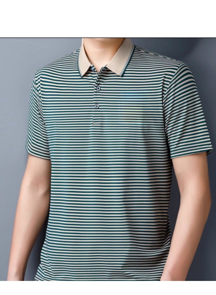 Men's Business Striped Short Sleeved T-Shirt Polo Shirt