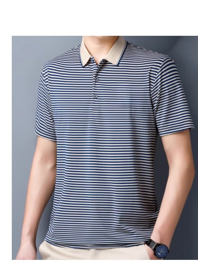 Men's Business Striped Short Sleeved T-Shirt Polo Shirt