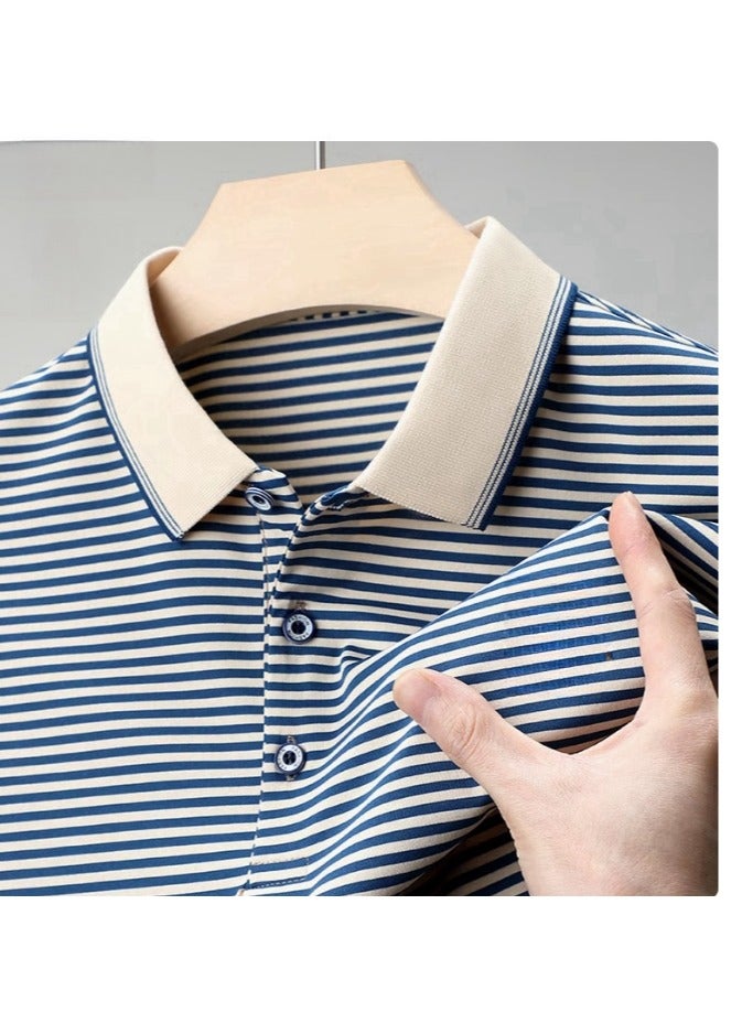 Men's Business Striped Short Sleeved T-Shirt Polo Shirt