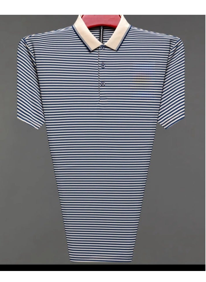 Men's Business Striped Short Sleeved T-Shirt Polo Shirt