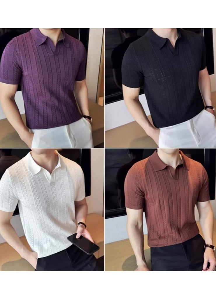 Men's BreathableCasual Fashionable Knitted Short Sleeved Polo Shirt