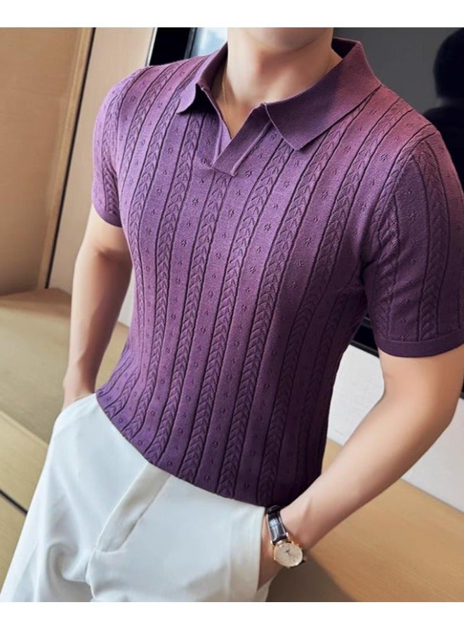 Men's BreathableCasual Fashionable Knitted Short Sleeved Polo Shirt