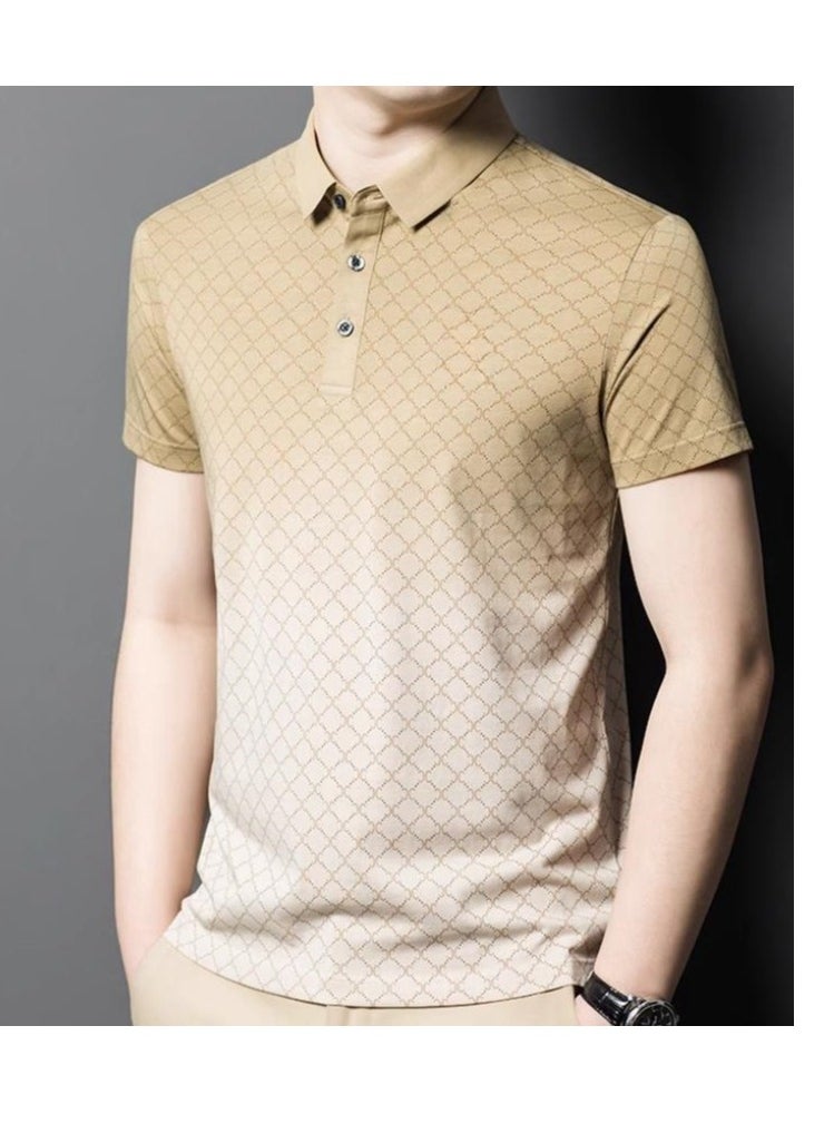 Men's High-End Gradient Grid Polo Short Sleeved T-Shirt