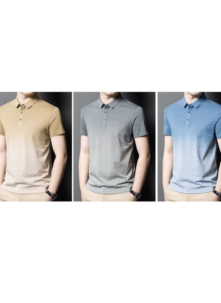 Men's High-End Gradient Grid Polo Short Sleeved T-Shirt