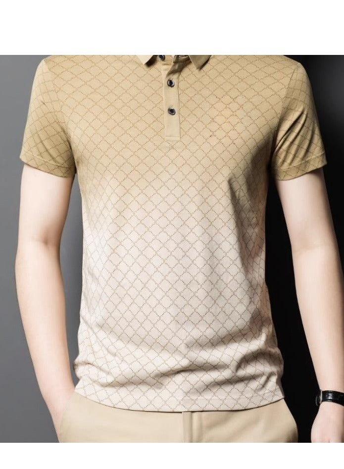 Men's High-End Gradient Grid Polo Short Sleeved T-Shirt