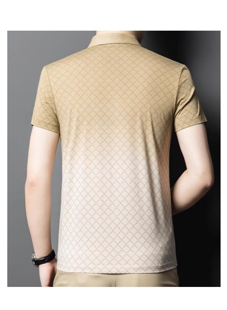 Men's High-End Gradient Grid Polo Short Sleeved T-Shirt