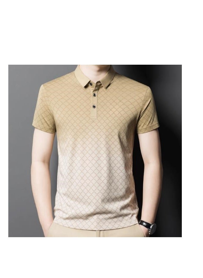 Men's High-End Gradient Grid Polo Short Sleeved T-Shirt