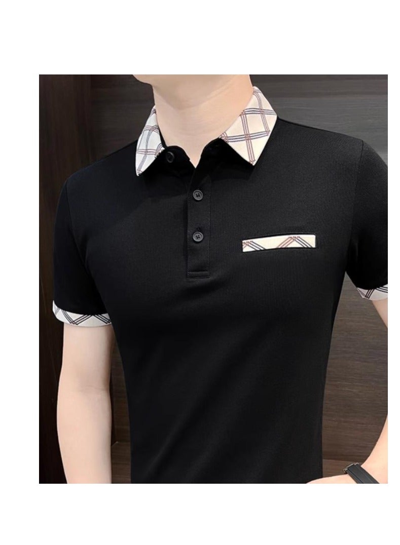 Men's Premium Contrasting Casual T-Shirt Short Sleeved Polo Shirt