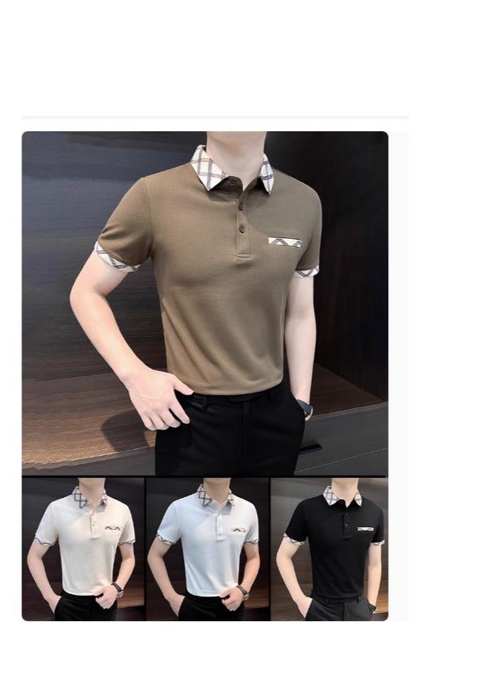 Men's Premium Contrasting Casual T-Shirt Short Sleeved Polo Shirt