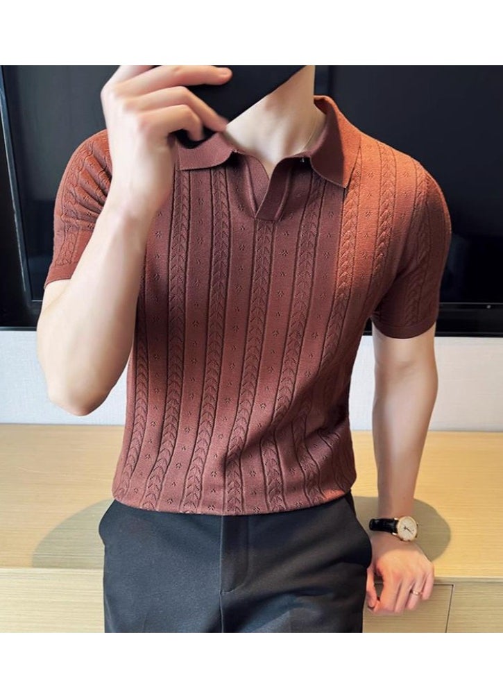 Men's BreathableCasual Fashionable Knitted Short Sleeved Polo Shirt