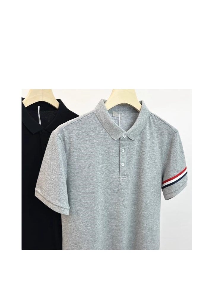 Men's High-End Striped Business Short Sleeved T-Shirt Polo Shirt