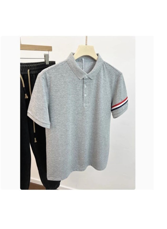 Men's High-End Striped Business Short Sleeved T-Shirt Polo Shirt