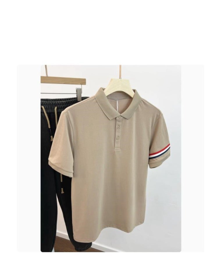 Men's High-End Striped Business Short Sleeved T-Shirt Polo Shirt