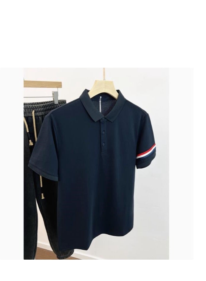 Men's High-End Striped Business Short Sleeved T-Shirt Polo Shirt