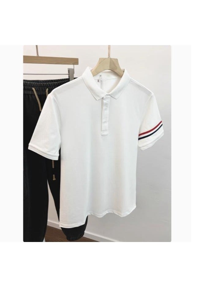 Men's High-End Striped Business Short Sleeved T-Shirt Polo Shirt