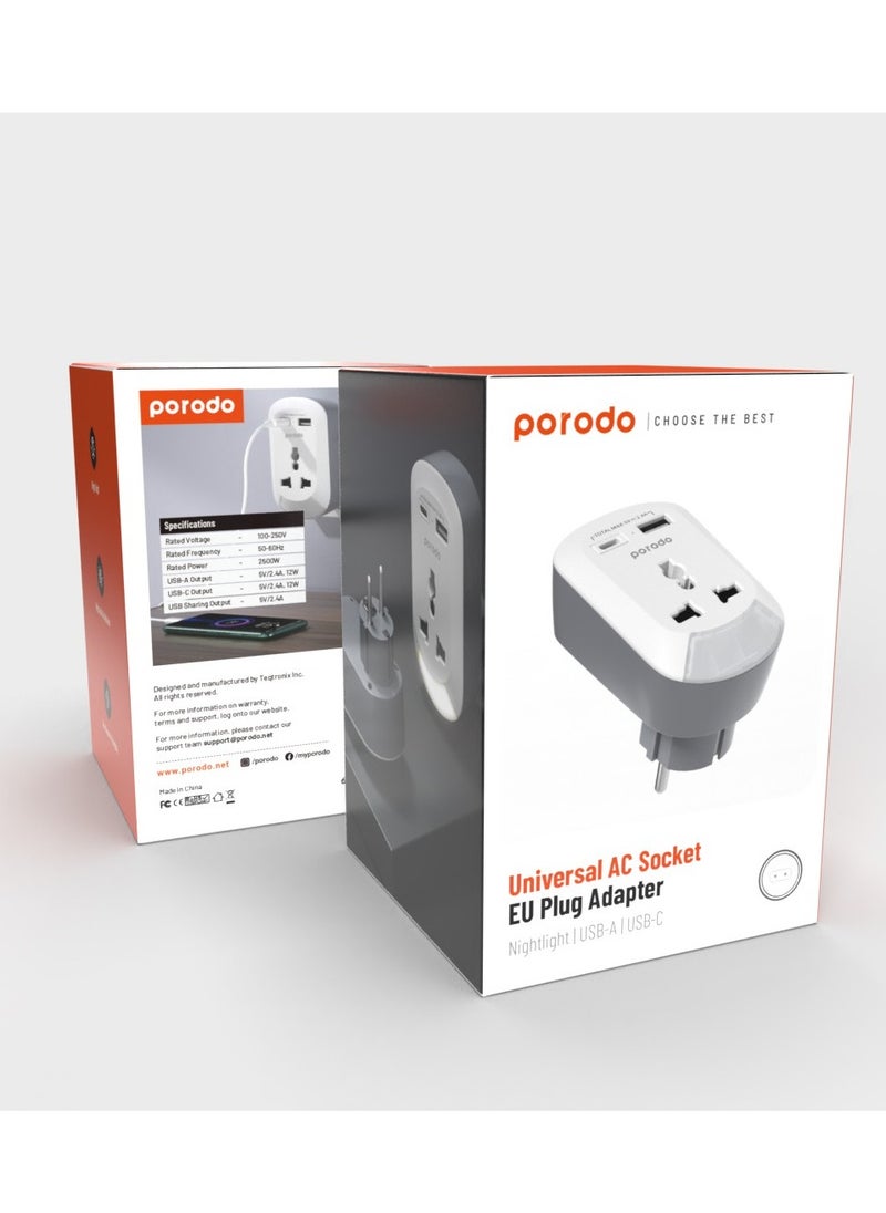 3in1 Multi-type Socket with AC USB-A Type C EU - White