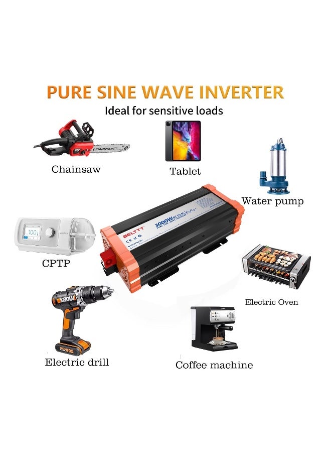 1000W Power Inverter 12V to 240V AC Pure Sine Wave Car DC UK with Sockets Dual Adapter With LED Display Suitable for Travel Camping RV