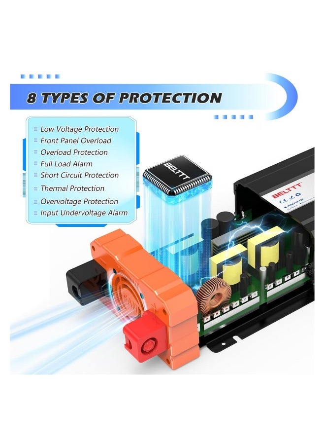 1000W Power Inverter 12V to 240V AC Pure Sine Wave Car DC UK with Sockets Dual Adapter With LED Display Suitable for Travel Camping RV