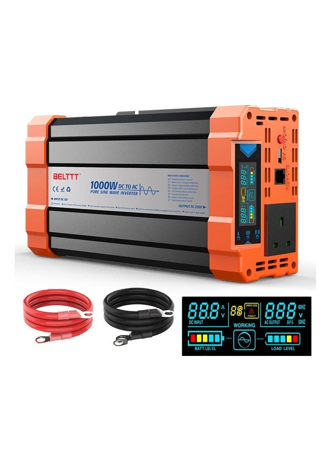 1000W Power Inverter 12V to 240V AC Pure Sine Wave Car DC UK with Sockets Dual Adapter With LED Display Suitable for Travel Camping RV